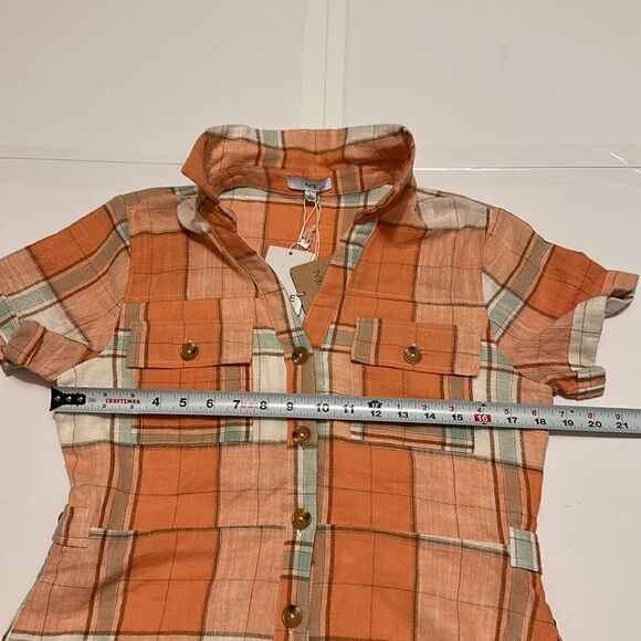 NEW Fate women’s plaid linen blend button down dress size L - Picture 8 of 9